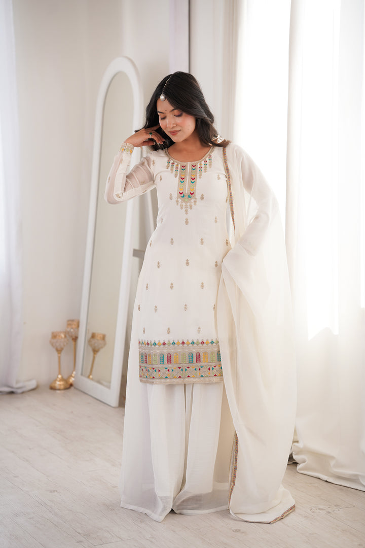 PURE SOFT CRUNCHY SILK FABRIC TOP, SHARARA WITH DUPATTA SET READY TO WEAR