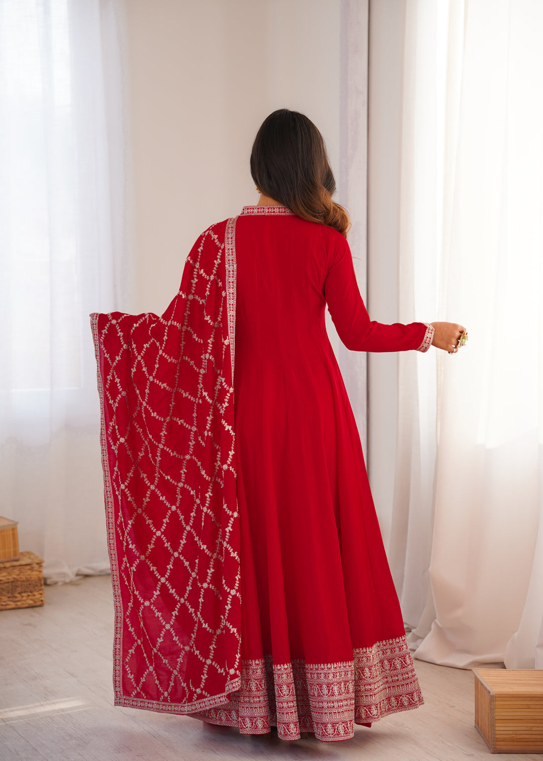 PRESENTING NEW HIGH END PREMIUM QUALITY PURE BLOOMING VICHITRA SILK FABRIC FULLY FLARE GOWN, WITH DUPATTA SET
