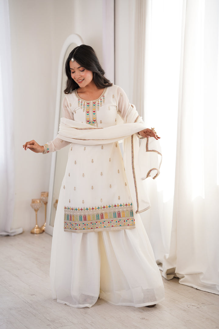 PURE SOFT CRUNCHY SILK FABRIC TOP, SHARARA WITH DUPATTA SET READY TO WEAR