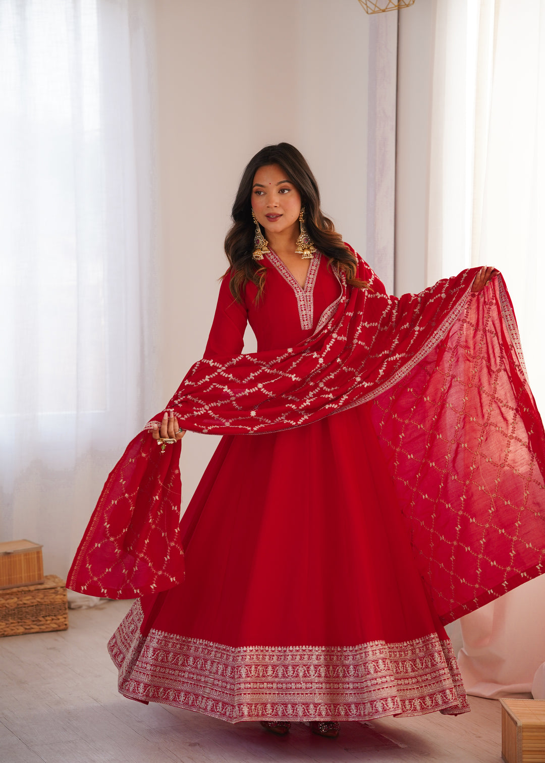 PRESENTING NEW HIGH END PREMIUM QUALITY PURE BLOOMING VICHITRA SILK FABRIC FULLY FLARE GOWN, WITH DUPATTA SET