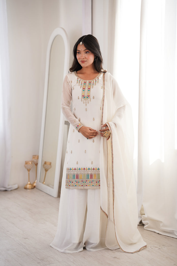 PURE SOFT CRUNCHY SILK FABRIC TOP, SHARARA WITH DUPATTA SET READY TO WEAR