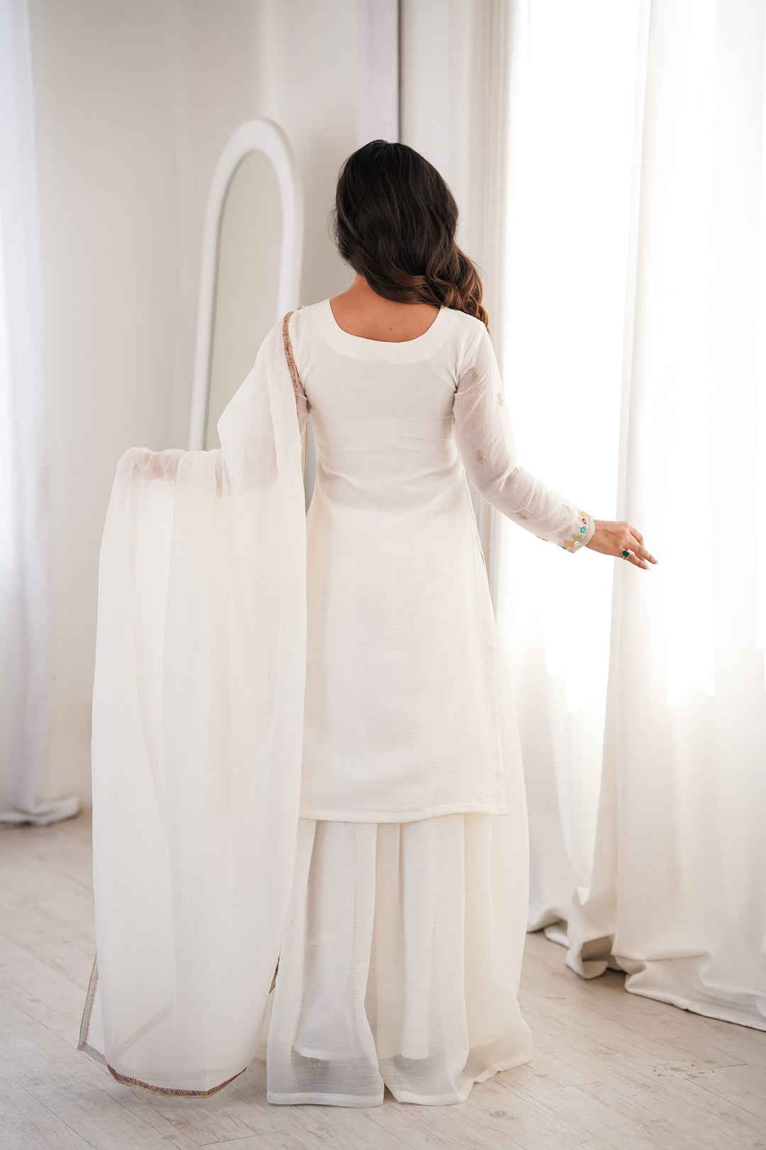 PURE SOFT CRUNCHY SILK FABRIC TOP, SHARARA WITH DUPATTA SET READY TO WEAR