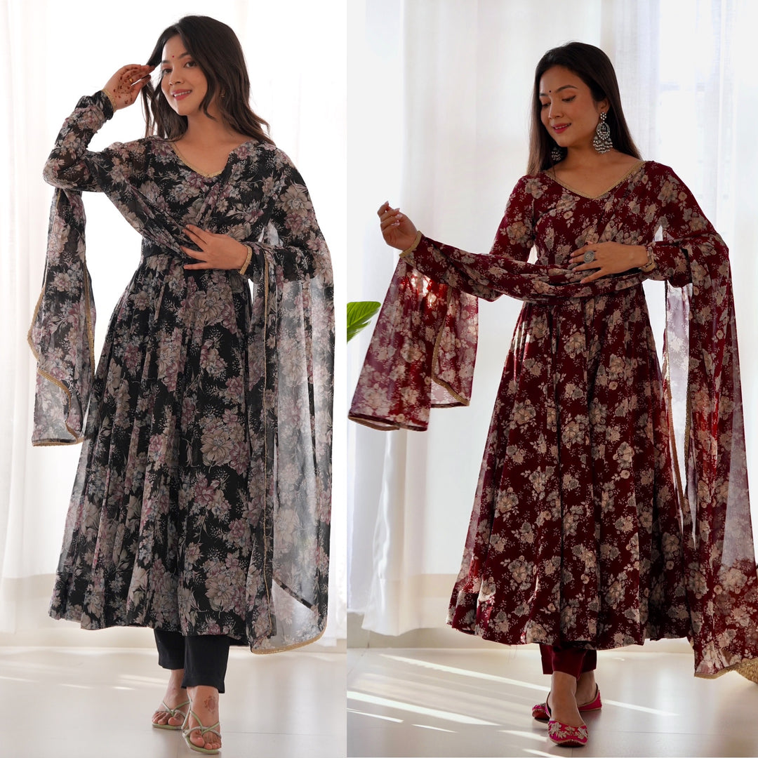 GEORGETTE MULTI FLORAL ANARKALI SUIT