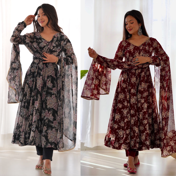 GEORGETTE MULTI FLORAL ANARKALI SUIT