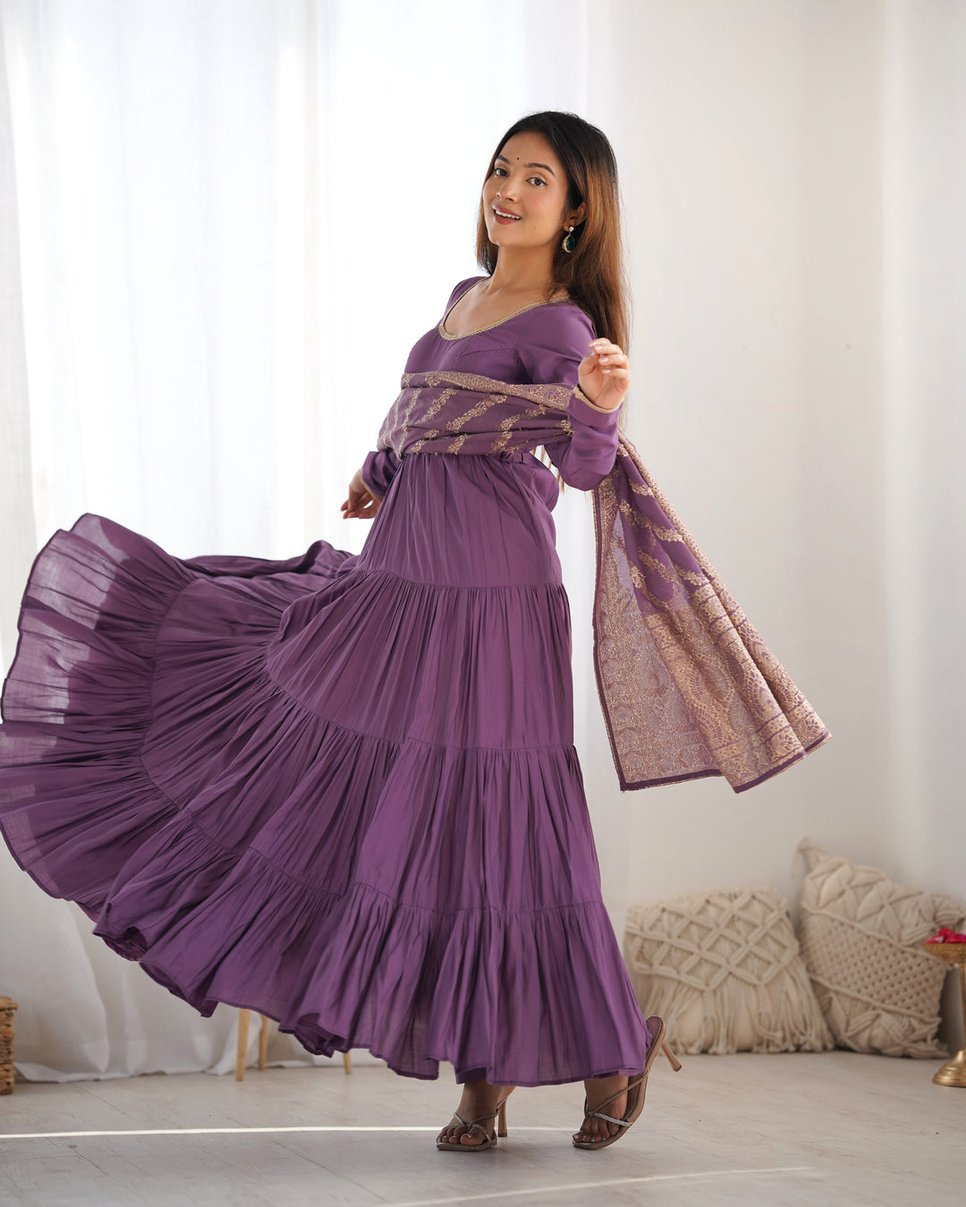 PURE SOFT FOX GEORGETTE FULL FLAIR LAYRED ANARKALI SET