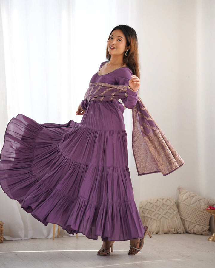 PURE SOFT FOX GEORGETTE FULL FLAIR LAYRED ANARKALI SET