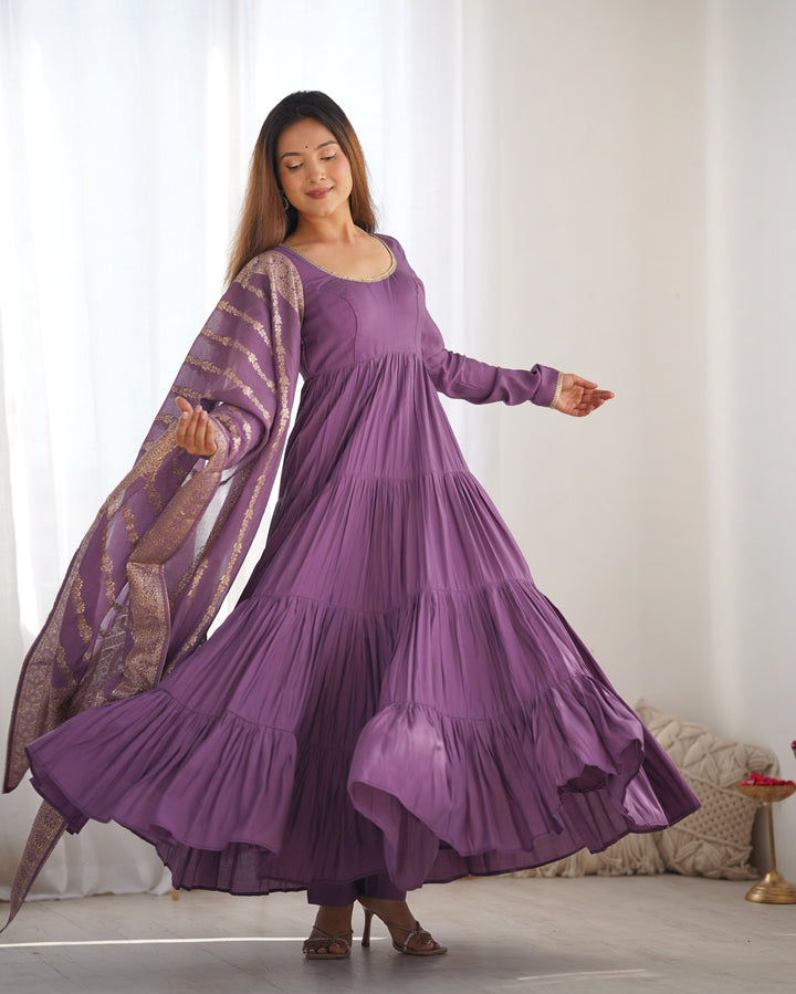PURE SOFT FOX GEORGETTE FULL FLAIR LAYRED ANARKALI SET