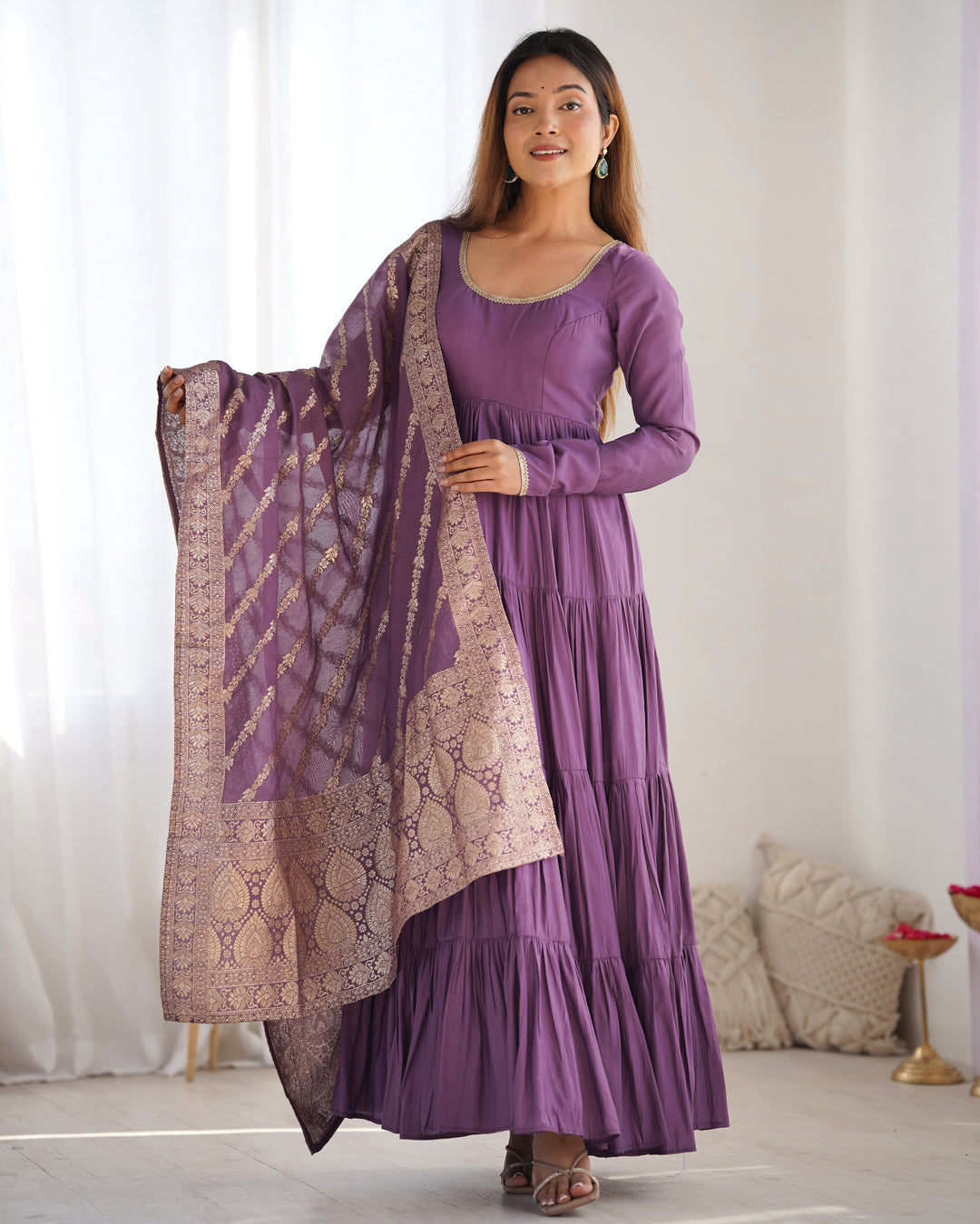 PURE SOFT FOX GEORGETTE FULL FLAIR LAYRED ANARKALI SET