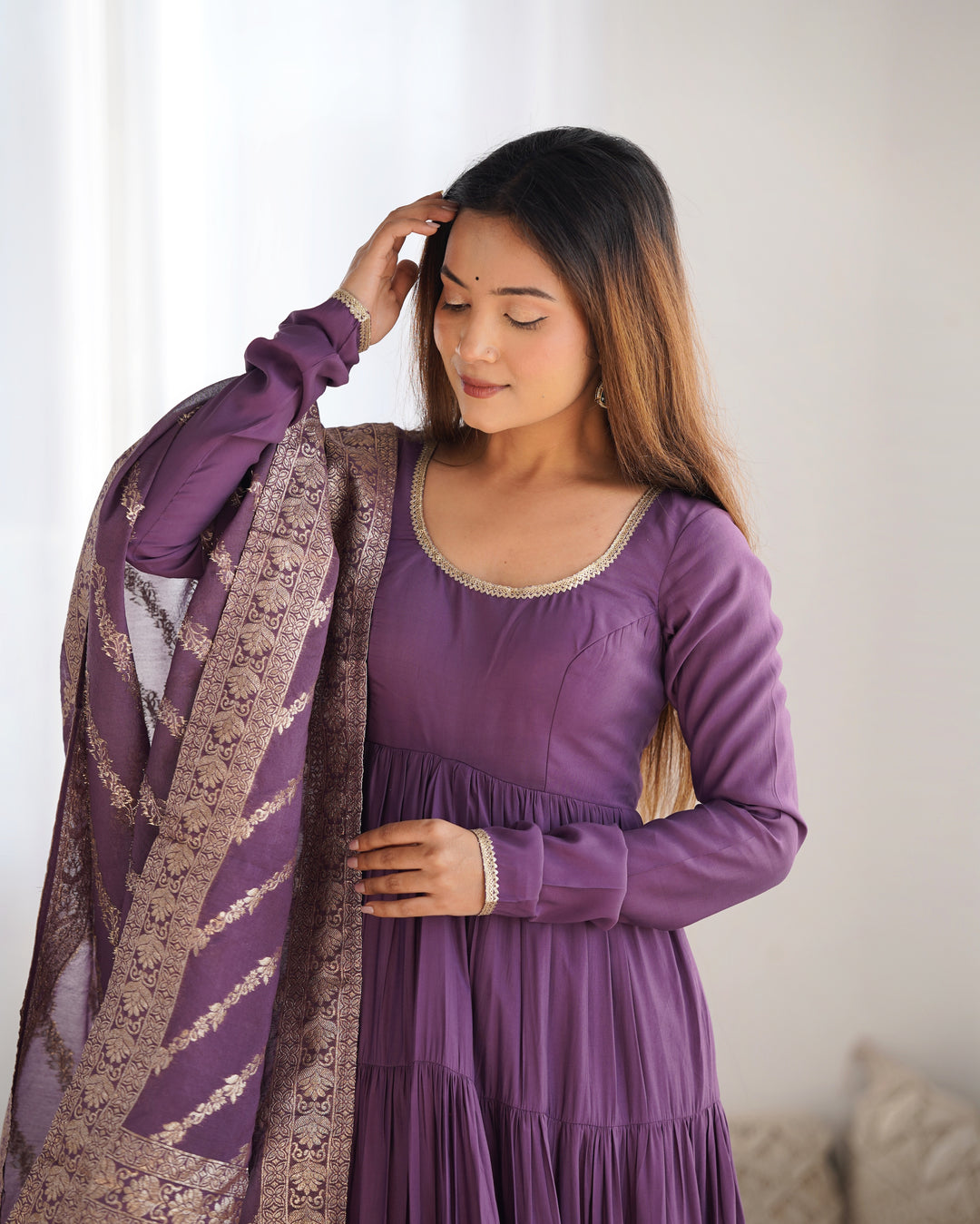 PURE SOFT FOX GEORGETTE FULL FLAIR LAYRED ANARKALI SET