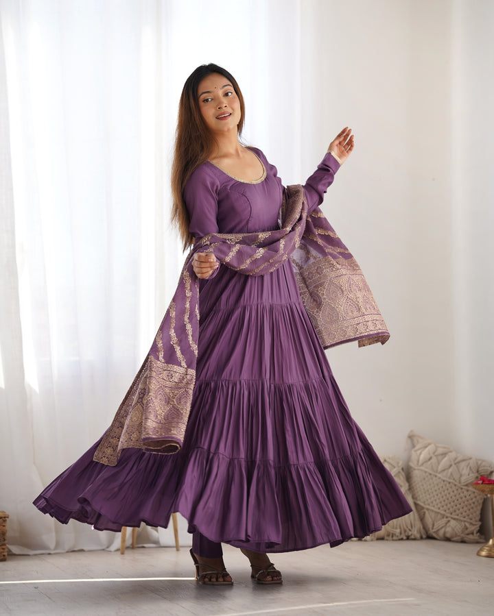 PURE SOFT FOX GEORGETTE FULL FLAIR LAYRED ANARKALI SET