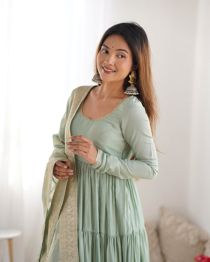 PURE SOFT FOX GEORGETTE FULL FLAIR LAYRED ANARKALI SET
