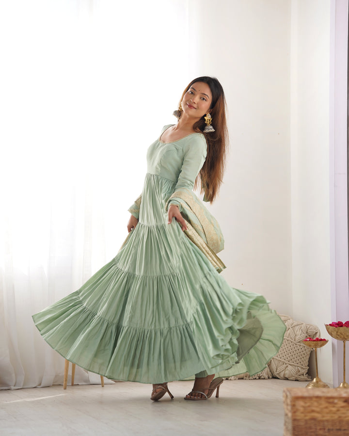 PURE SOFT FOX GEORGETTE FULL FLAIR LAYRED ANARKALI SET