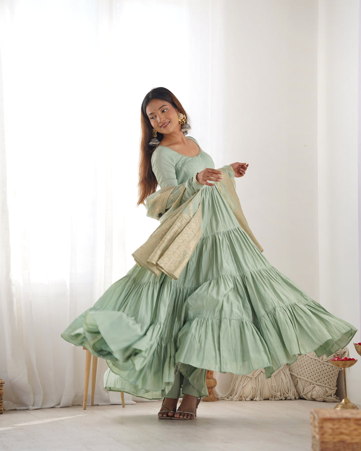 PURE SOFT FOX GEORGETTE FULL FLAIR LAYRED ANARKALI SET