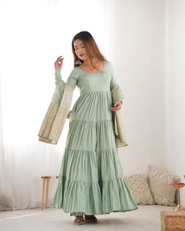 PURE SOFT FOX GEORGETTE FULL FLAIR LAYRED ANARKALI SET