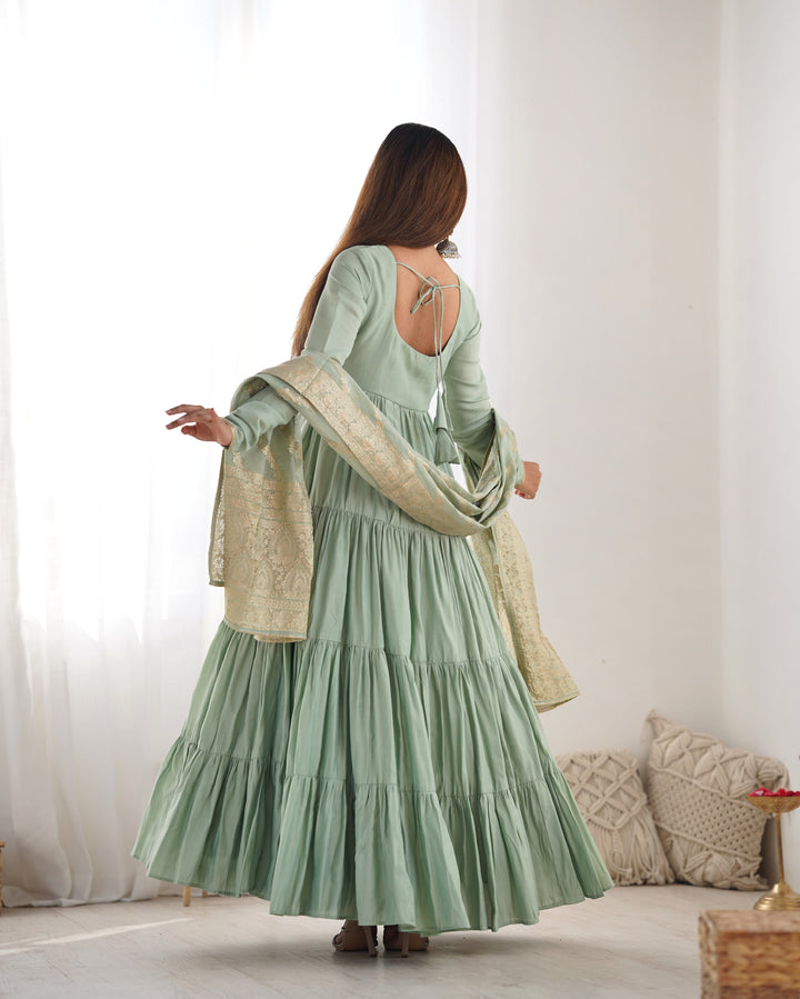PURE SOFT FOX GEORGETTE FULL FLAIR LAYRED ANARKALI SET