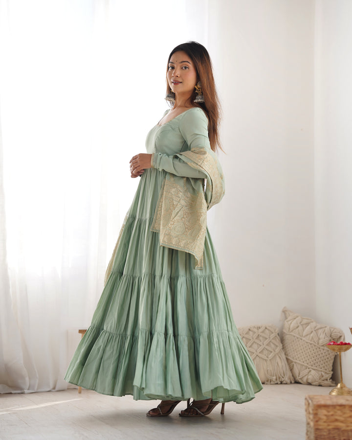 PURE SOFT FOX GEORGETTE FULL FLAIR LAYRED ANARKALI SET