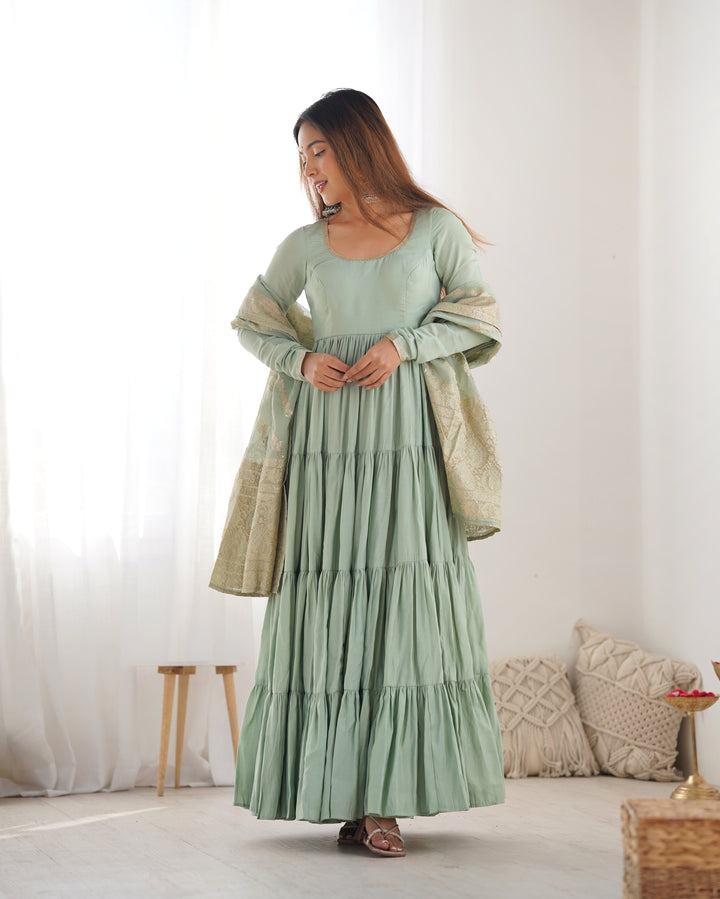 PURE SOFT FOX GEORGETTE FULL FLAIR LAYRED ANARKALI SET
