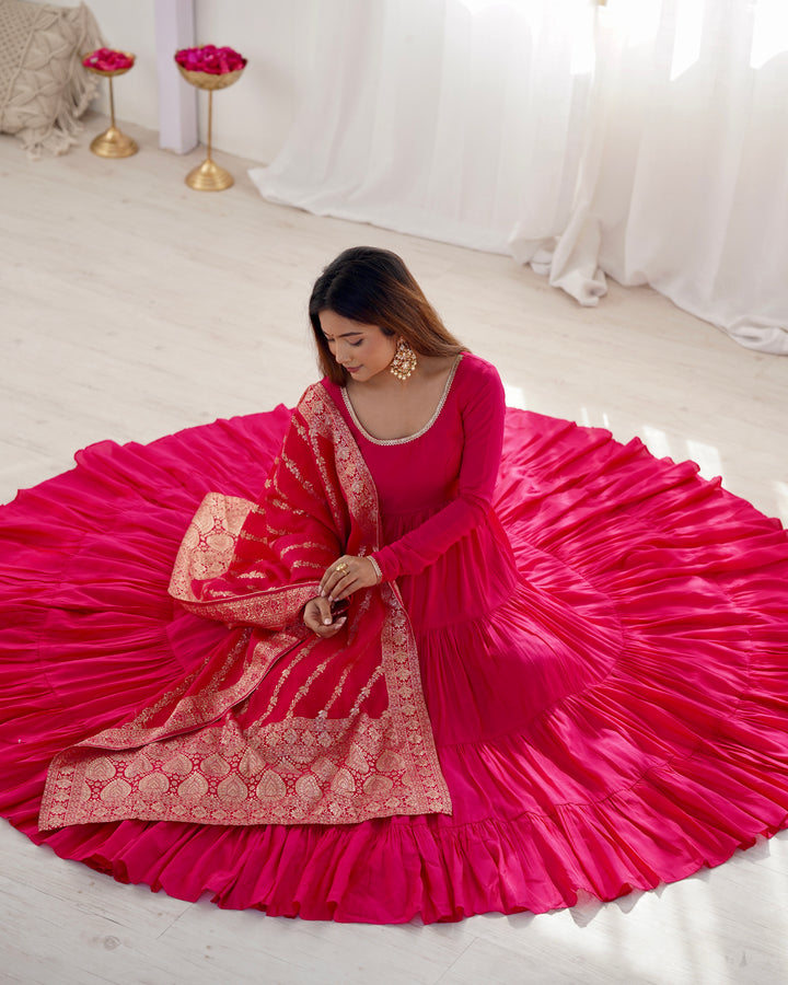 PURE SOFT FOX GEORGETTE FULL FLAIR LAYRED ANARKALI SET