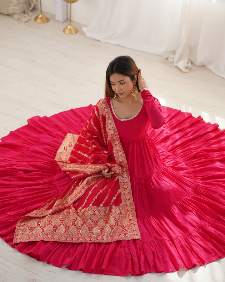 PURE SOFT FOX GEORGETTE FULL FLAIR LAYRED ANARKALI SET