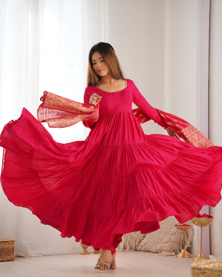 PURE SOFT FOX GEORGETTE FULL FLAIR LAYRED ANARKALI SET