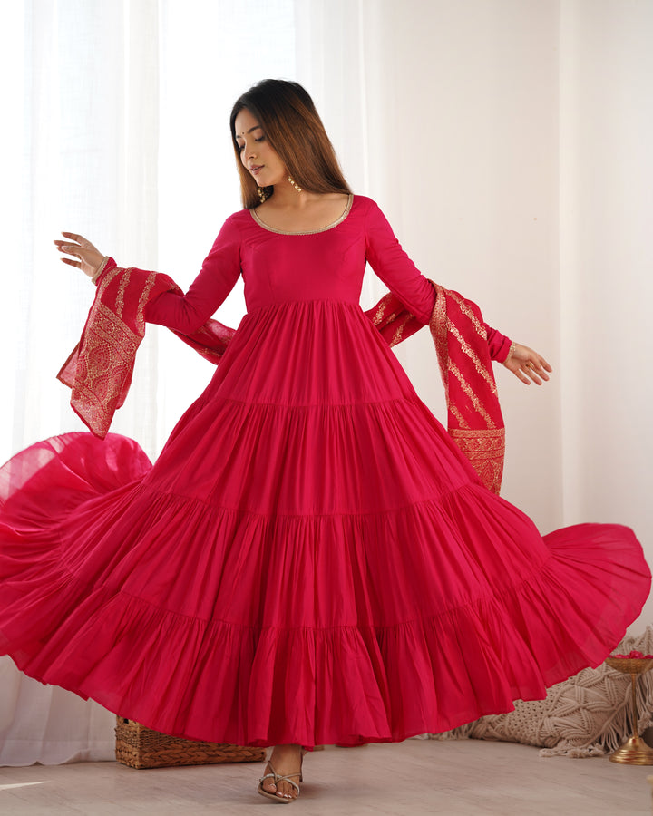 PURE SOFT FOX GEORGETTE FULL FLAIR LAYRED ANARKALI SET