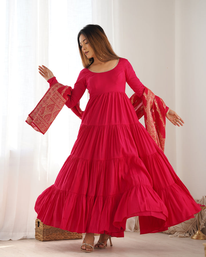 PURE SOFT FOX GEORGETTE FULL FLAIR LAYRED ANARKALI SET