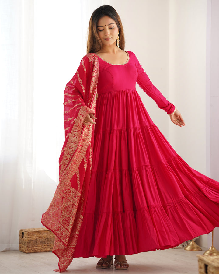 PURE SOFT FOX GEORGETTE FULL FLAIR LAYRED ANARKALI SET