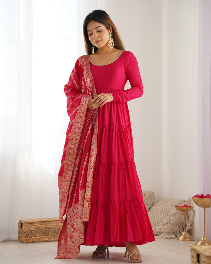PURE SOFT FOX GEORGETTE FULL FLAIR LAYRED ANARKALI SET