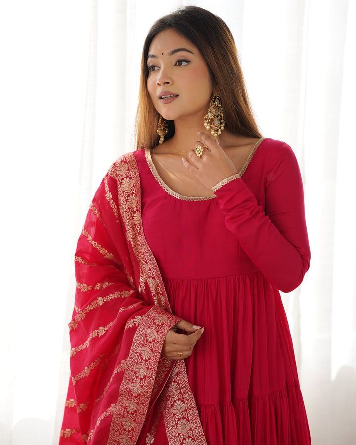 PURE SOFT FOX GEORGETTE FULL FLAIR LAYRED ANARKALI SET