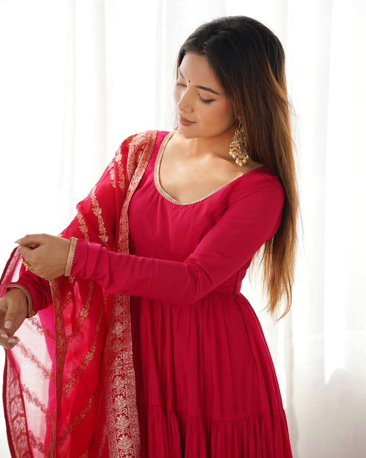 PURE SOFT FOX GEORGETTE FULL FLAIR LAYRED ANARKALI SET