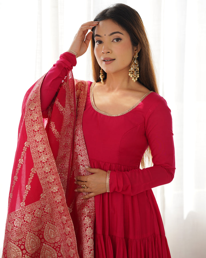 PURE SOFT FOX GEORGETTE FULL FLAIR LAYRED ANARKALI SET