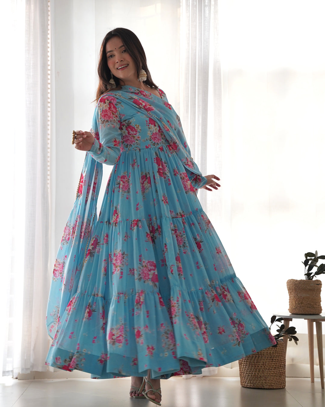 Pure Soft Fox Georgette Floral Print Anarkali with Dupatta & Pants