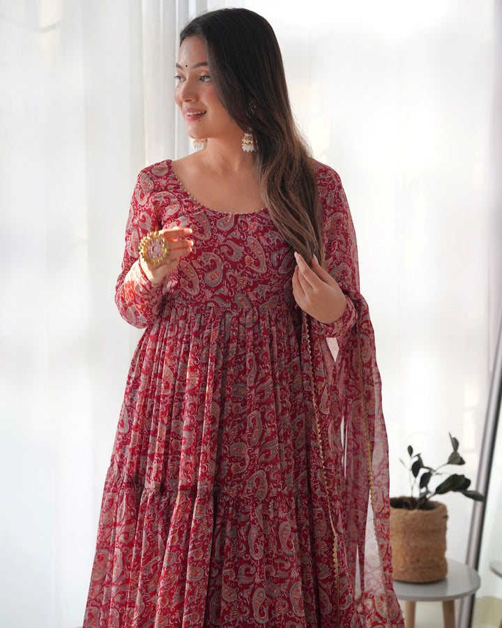 KALAMKARI PRINT FABRIC FULLY FLAIR ANARKALI SET