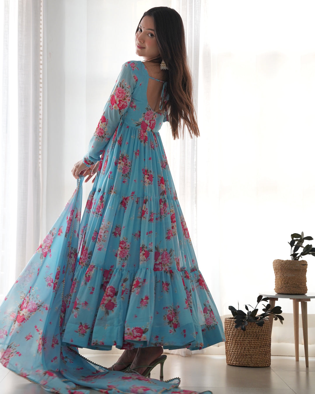 Pure Soft Fox Georgette Floral Print Anarkali with Dupatta & Pants