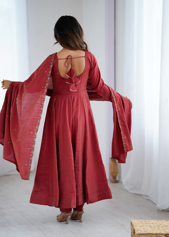 PURE SOFT ORGANJA SILK FABRIC FULLY FLAIR KALI PATTERN AND CANVAS PATTA WITH DUPPTA SET, PENT READY TO WEAR