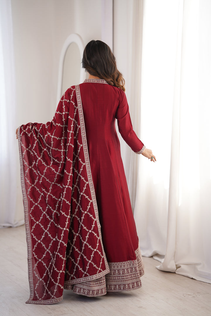 PRESENTING NEW HIGH END PREMIUM QUALITY PURE BLOOMING VICHITRA SILK FABRIC FULLY FLARE GOWN, WITH DUPATTA SET