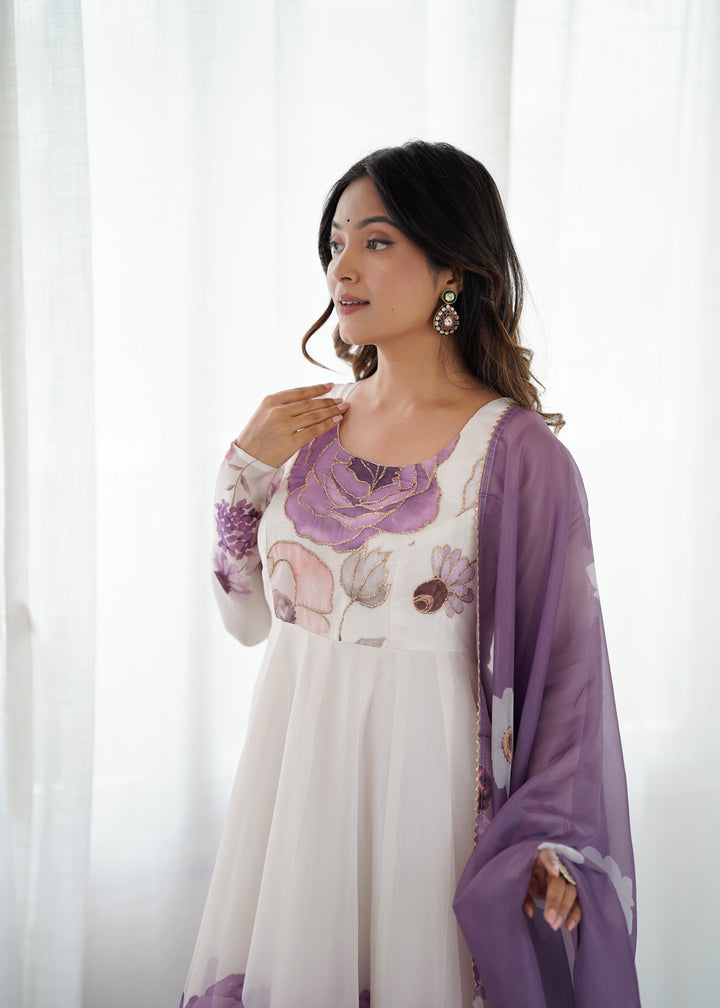 PURE SOFT ORGANJA SILK FABRIC FULLY FLAIR KALI PATTERN AND CANVAS PATTA WITH DUPPTA SET, PENT READY TO WEAR