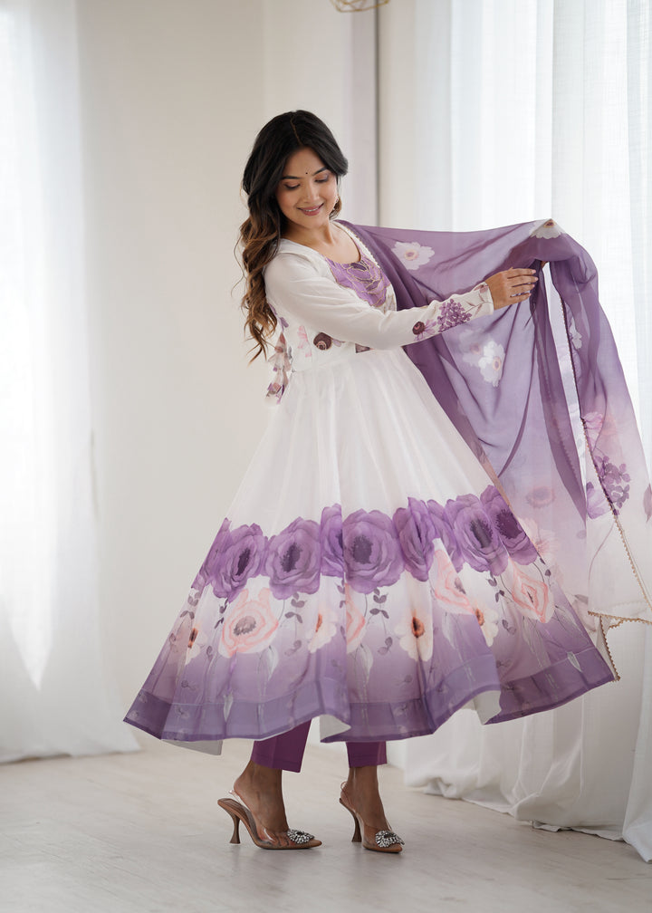 PURE SOFT ORGANJA SILK FABRIC FULLY FLAIR KALI PATTERN AND CANVAS PATTA WITH DUPPTA SET, PENT READY TO WEAR