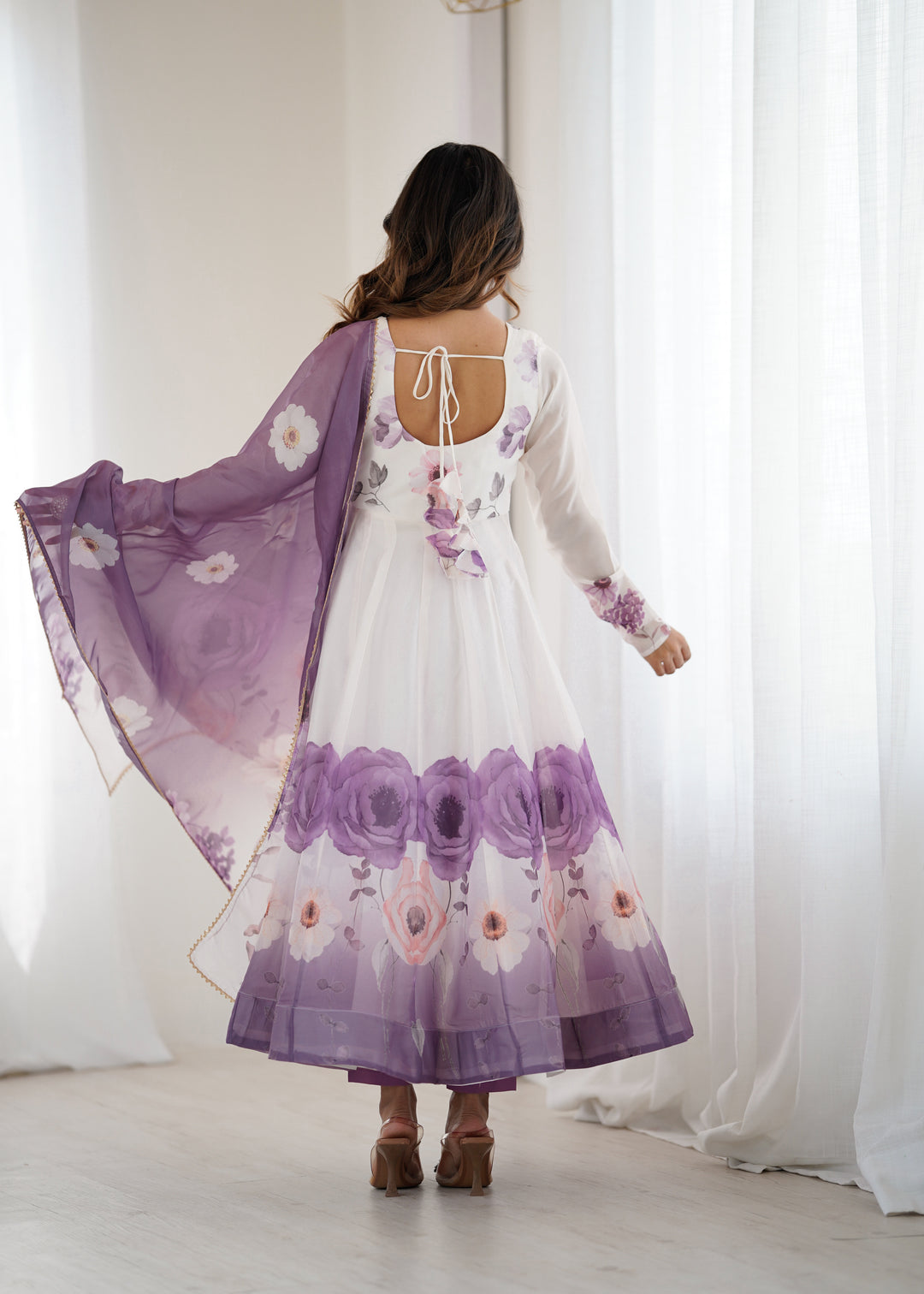 PURE SOFT ORGANJA SILK FABRIC FULLY FLAIR KALI PATTERN AND CANVAS PATTA WITH DUPPTA SET, PENT READY TO WEAR
