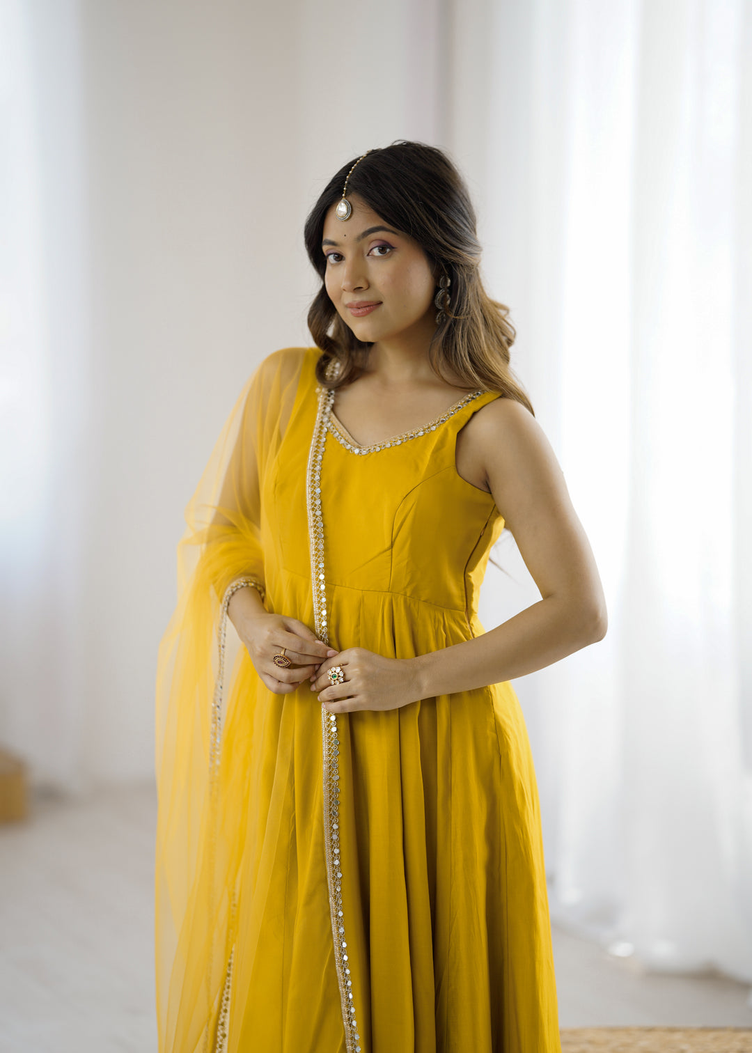 PURE ROMANSILK CHANDERI FABRIC FULLY FLAIR ANARKALI,WITH DUPPTA SET,PENT READY TO WEAR