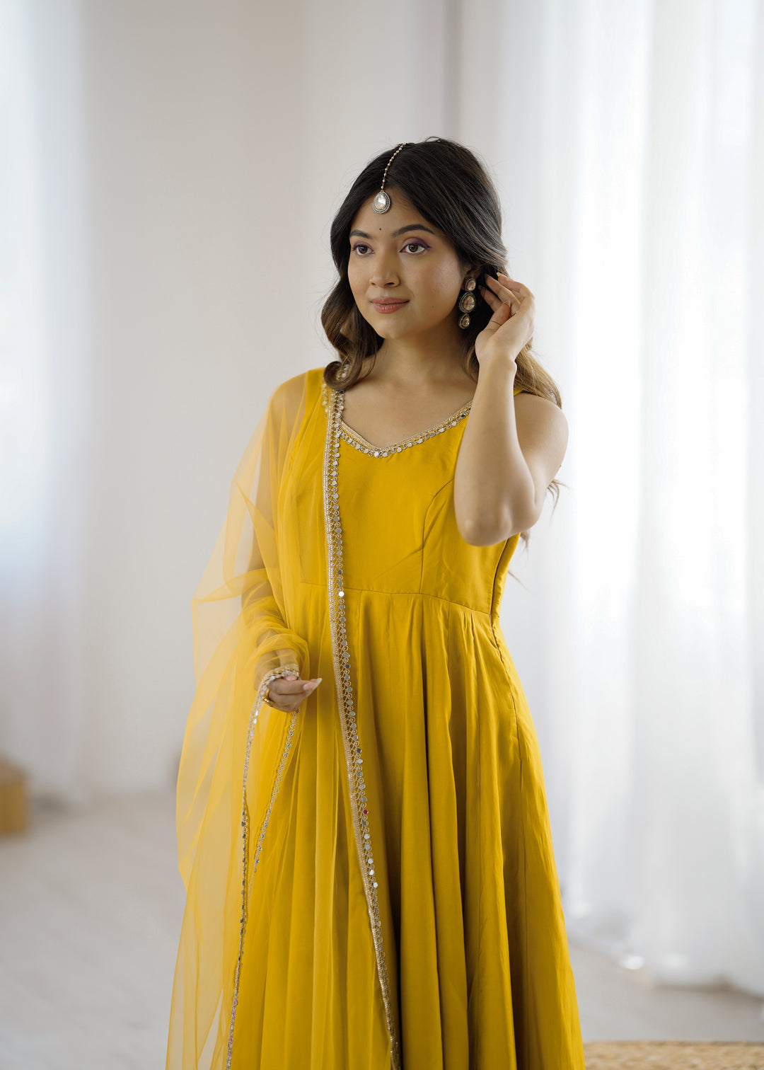 PURE ROMANSILK CHANDERI FABRIC FULLY FLAIR ANARKALI,WITH DUPPTA SET,PENT READY TO WEAR