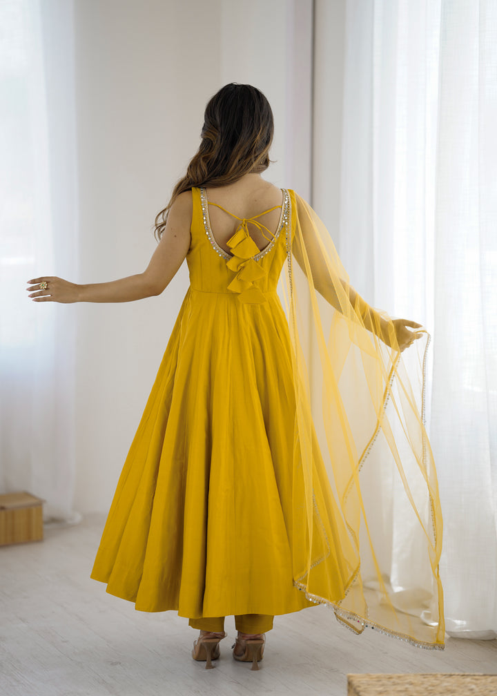 PURE ROMANSILK CHANDERI FABRIC FULLY FLAIR ANARKALI,WITH DUPPTA SET,PENT READY TO WEAR