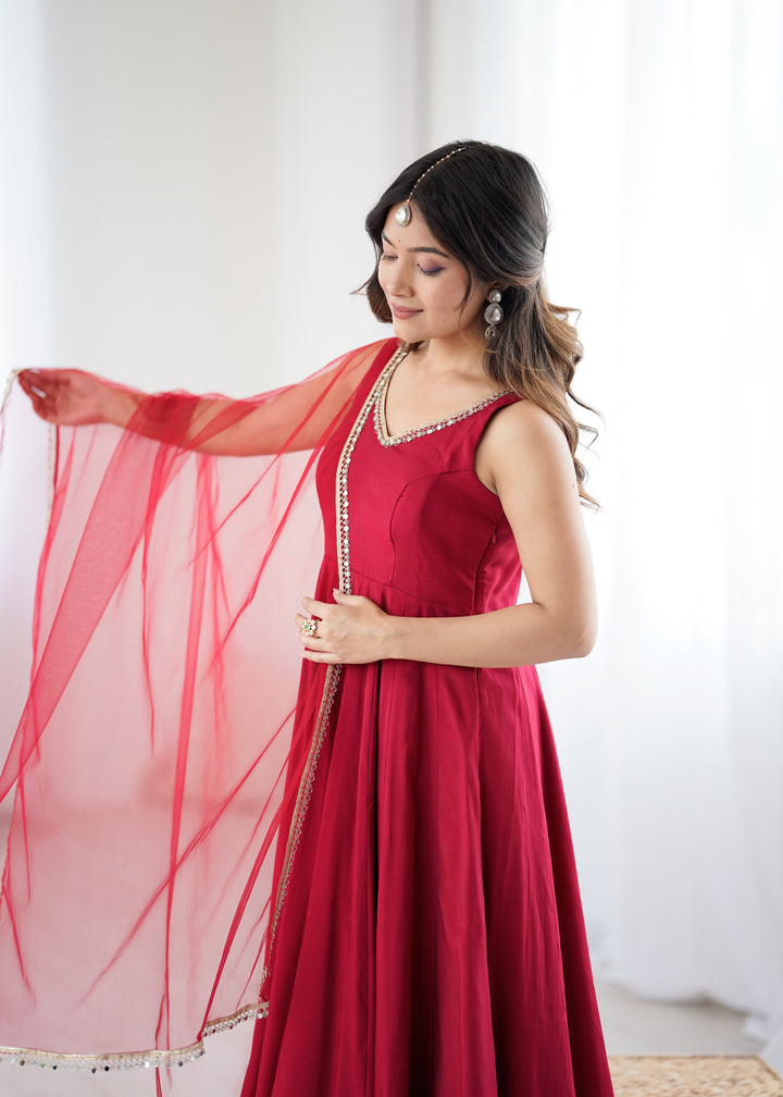 PURE ROMANSILK CHANDERI FABRIC FULLY FLAIR ANARKALI,WITH DUPPTA SET,PENT READY TO WEAR