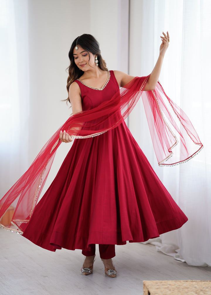 PURE SOFT FOX GEORGETTE FABRIC FULLY FLAIR ANARKALI, WITH DUPATTA SET, PENT READY TO WEAR