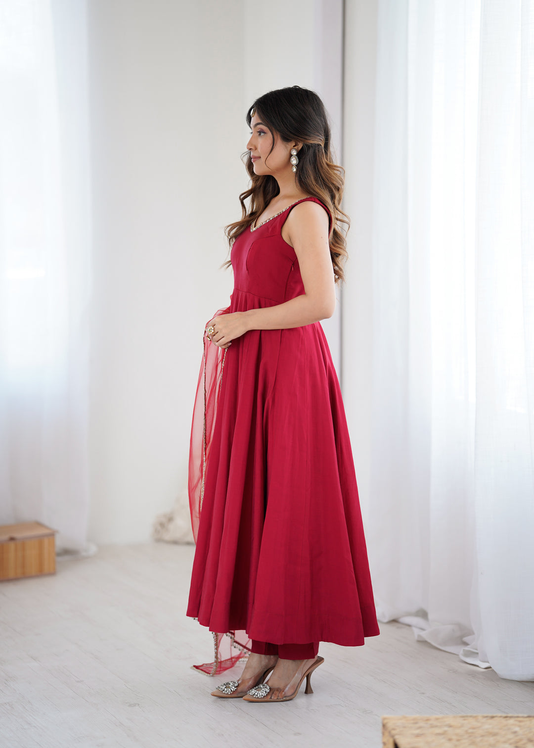 PURE SOFT FOX GEORGETTE FABRIC FULLY FLAIR ANARKALI, WITH DUPATTA SET, PENT READY TO WEAR