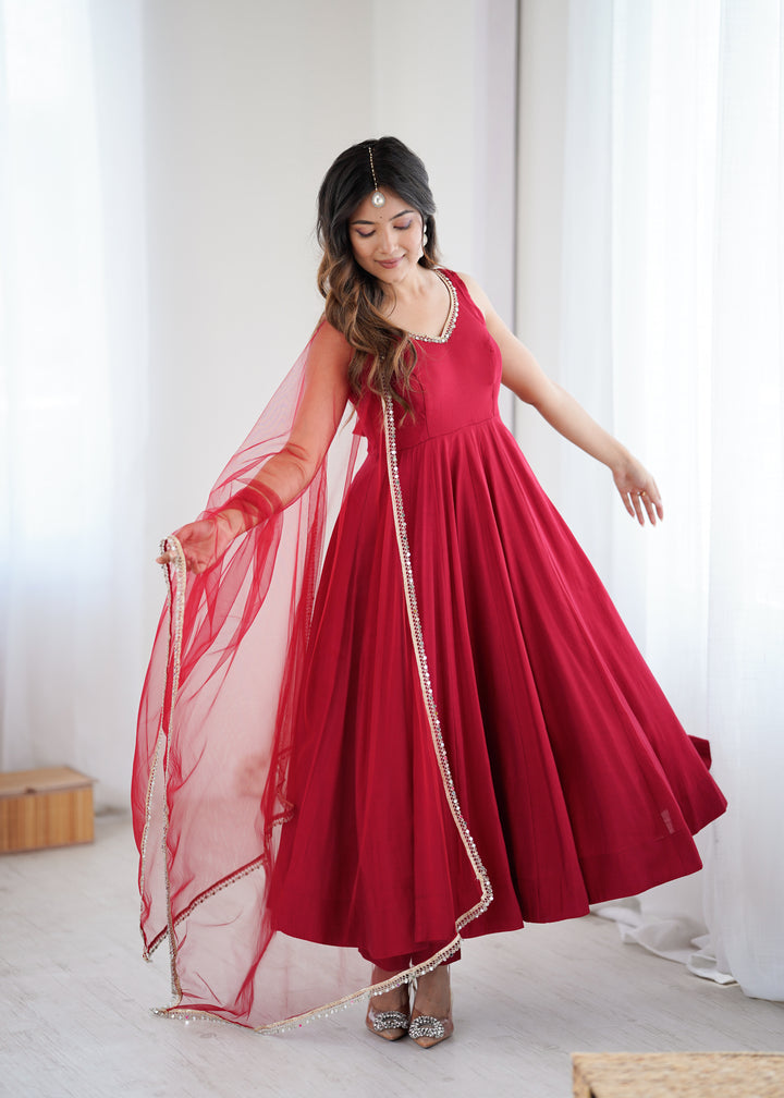 PURE SOFT FOX GEORGETTE FABRIC FULLY FLAIR ANARKALI, WITH DUPATTA SET, PENT READY TO WEAR