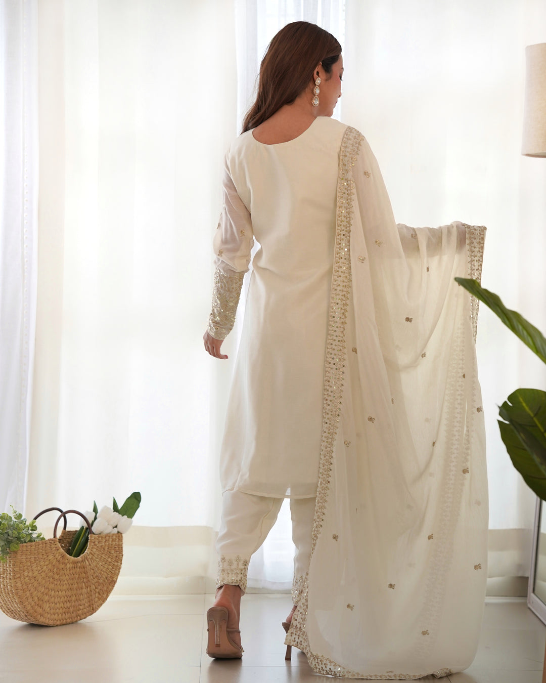 PURE CHINON SILK FABRIC STRAIGHT FIT KURTA WITH DUPATTA SET, TROUSERS, READY TO WEAR