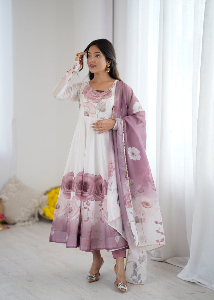 PURE SOFT ORGANJA SILK FABRIC FULLY FLAIR KALI PATTERN AND CANVAS PATTA WITH DUPPTA SET, PENT READY TO WEAR