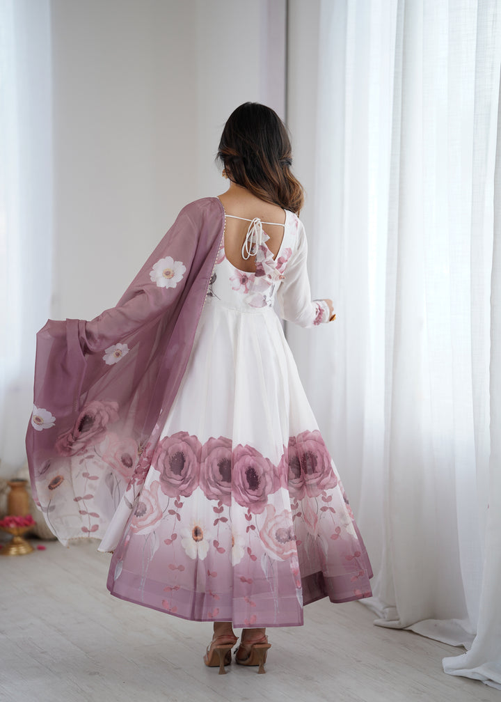 PURE SOFT ORGANJA SILK FABRIC FULLY FLAIR KALI PATTERN AND CANVAS PATTA WITH DUPPTA SET, PENT READY TO WEAR