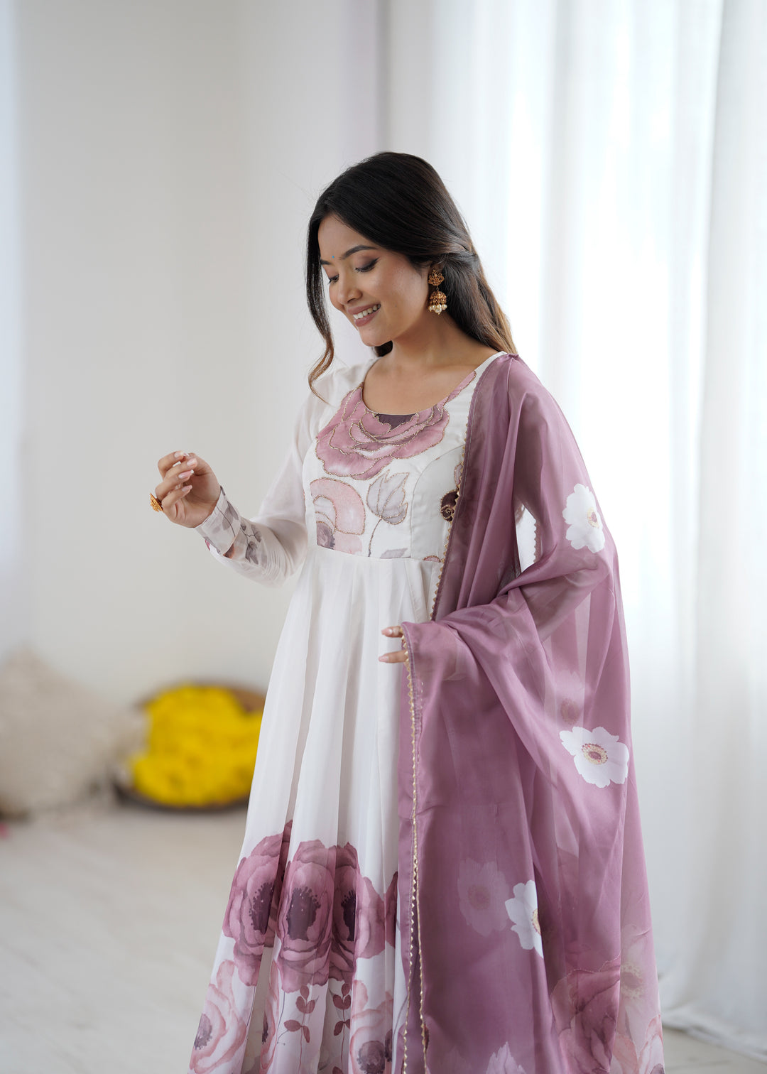 PURE SOFT ORGANJA SILK FABRIC FULLY FLAIR KALI PATTERN AND CANVAS PATTA WITH DUPPTA SET, PENT READY TO WEAR